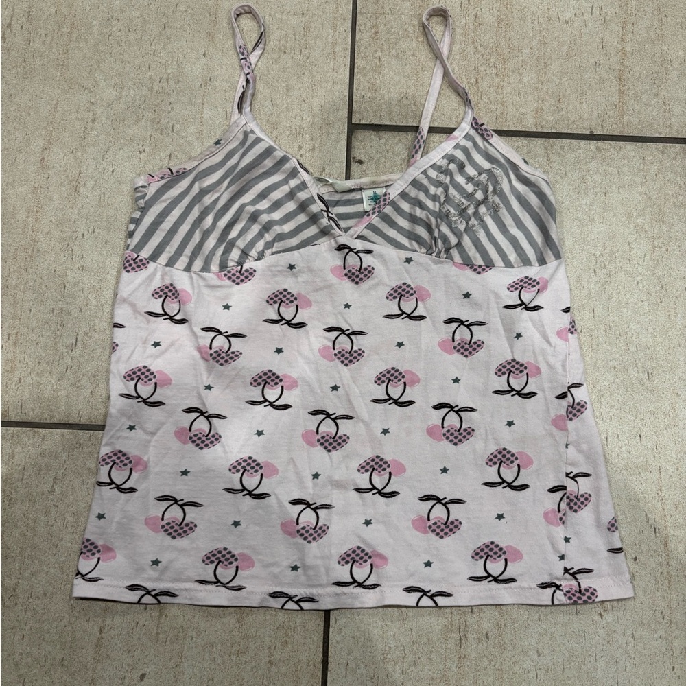 Derek Heart Pink Floral and Gray Striped Cami